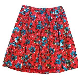 Talbots Floral Red and Blue Pleated Midi Skirt